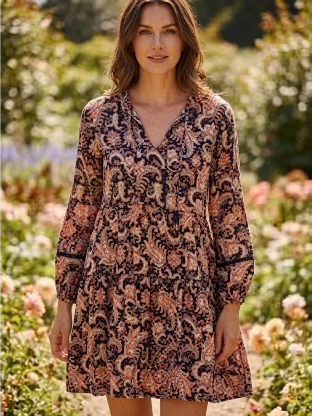 Knox Rose Tiered Paisley Boho Mini Dress